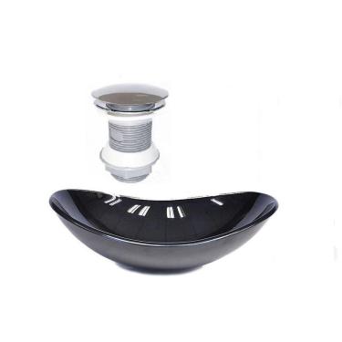 Imagem de Cuba De Vidro Oval 55Cm Preta + Valvula Click