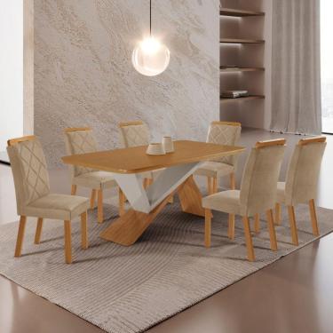 Imagem de Mesa De Jantar Yasmin 180 Mdf Laminado E 6 Cadeiras Melissa Turim 07/naturale /off White