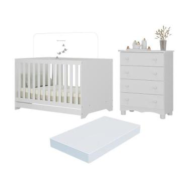 Imagem de Berço Americano 3 em 1 com Colchão Incluso e Cômoda 4 Gavetas Dengo Mu