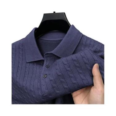 Imagem de Suéter Masculino De Tricô Gola V Com Ponto Trançado, Ajuste Slim, Mang