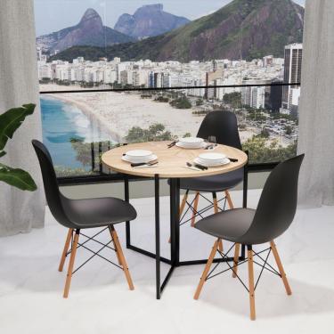 Imagem de Mesa Redonda Dobrável 90cm Amadeirado Claro Mdf 25mm Com Ferro Ideal Para 3 Pessoas