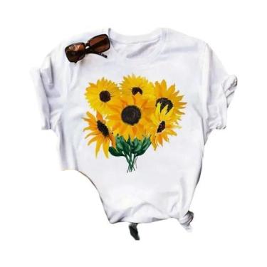 Imagem de Camiseta Feminina Preta Com Estampa De Borboleta E Girassol Kawaii, Co