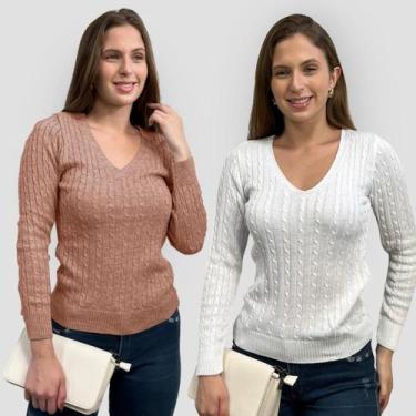 Imagem de Kit 2 Blusas Manga Longa Feminina Trico Modal Trança Inverno - SP/CXX,