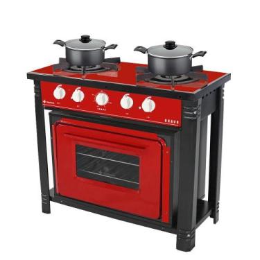 Imagem de Fogão Industrial 2 Bocas com Forno Bravo Vermelho Venâncio + 2 Caçarol