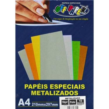 Imagem de Papel Metalizado A4 150 Gramas c/ 15 Folhas - Off Paper - PRATA