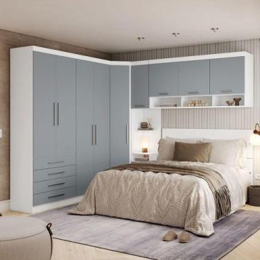 Imagem de Quarto Com Roupeiro Maleiro E Cabeceira Alpes Luciane Móveis Branco Pf
