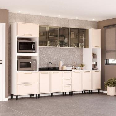 Imagem de Cozinha Completa Amara 13 Portas 4 Gavetas com Vidro 40250777 Creme/Branco - Politorno