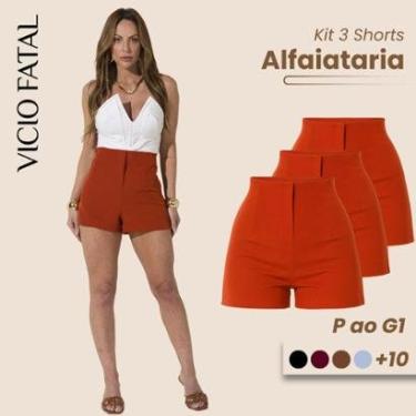 Imagem de Kit com 03 Shorts de Alfaiataria Feminino Cintura Alta Short Social Plissado Elegante S...