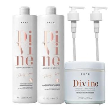 Imagem de Kit Divine Shampoo 1L + Condicionador 1L + Máscara 500g + Válvulas Pum