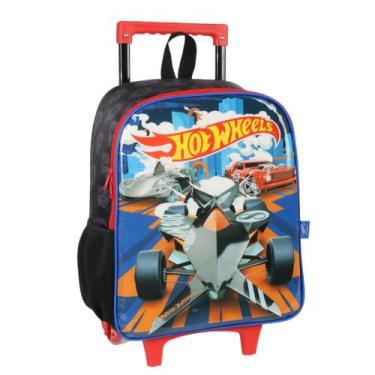 Imagem de Mochila Infantil de Rodinha Escolar Hot Wheels Preto Corrida