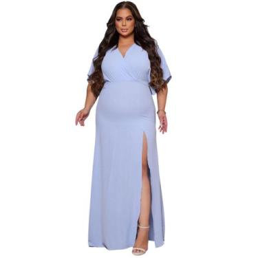Imagem de Vestido Longo Plus Size Festa Final de Ano - Fabricação Própria, Azul,