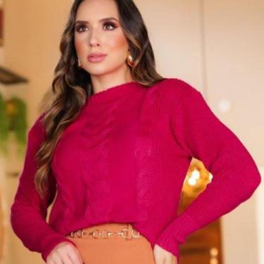 Imagem de Blusa de Frio Tricot Feminina Moderna Detalhes - Castele Modas, Pink, 