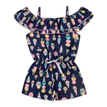 Imagem de Macaquinho Infantil Menina Algodão Atacado Flor Baby Até O 8, Azul, Ma