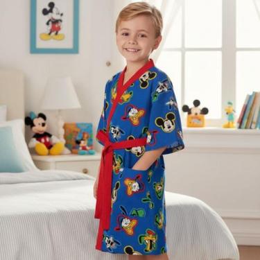 Imagem de Roupão Mickey Infantil Aveludado Quimono Azul Lepper