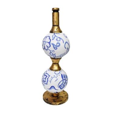 Imagem de Base Abajur de Mesa Bola Floral Azul Zanata s/ cúpula - Zanatta