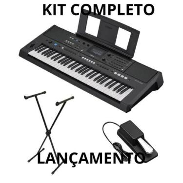 Imagem de Kit Teclado Yamaha Psr E483 Modelo Novo Com Suporte E Pedal
