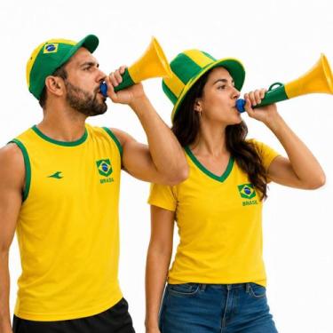 Imagem de Kit 2 Cornetas Médias Vuvuzela Brasil Verde Amarelo Líder