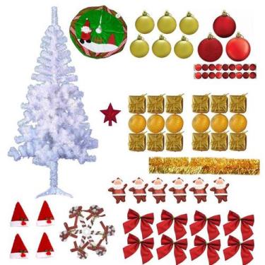 Imagem de Árvore De Natal Gigante Branca 1,80m 320 Galhos Decorada 82 Itens Enfe