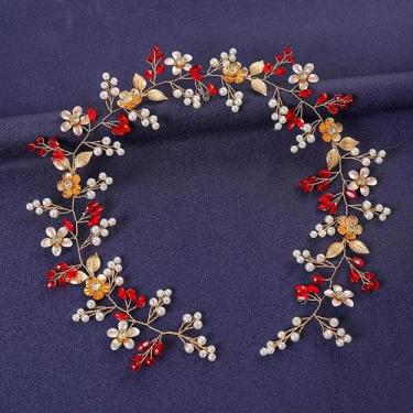 Imagem de Tiara De Flor De Cristal Vermelho Com Strass E Pérolas, Acessório De C