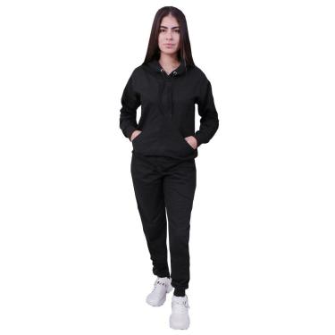 Imagem de Kit Blusa De Frio Feminina + Calca Moletom Forrada Preta-Feminino