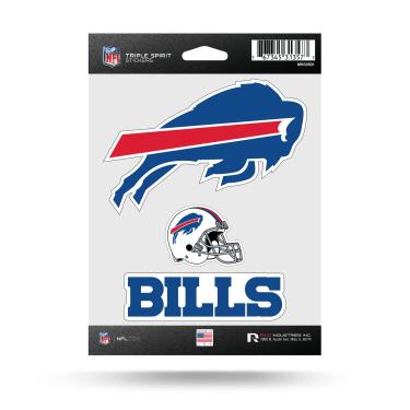 Imagem de NFL Rico Industries Folha de adesivos de 3 peças com corte de matriz tripla, Buffalo Bills, 12,7 x 17,7 cm