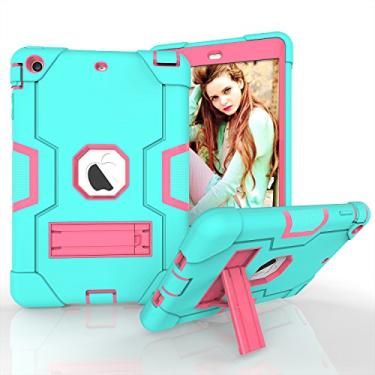 Imagem de Mini Case, iPad Mini 2 Case, iPad Mini 3 Case, iPad mini Retina Case, Three Layer Heavy Duty Shockproof Protective Case for iPad Mini,iPad Mini 2,iPad Mini 3 with Kickstand -Aqua/Rosered