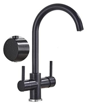 Imagem de Torneira de pia de cozinha preto fosco torneira misturador de filtro de água pura guindaste duas alças de purificação torneira de cozinha quente e fria, preto com pontos, china