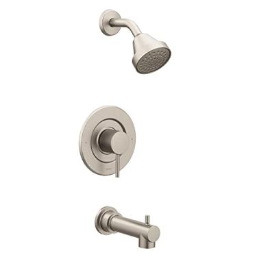 Imagem de Moen PosiTemp Kit de acabamento de banheira e chuveiro moderno para equilíbrio de pressão e desempenho ecológico sem válvula, Moderno, Tub/Shower Trim, Brushed Nickel