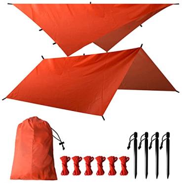 Imagem de Lona de acampamento portátil, rede à prova d'água, cobertura de lona para chuva, abrigo leve de pano para acampamento, mochila e aventura ao ar livre, 3 x 3 m