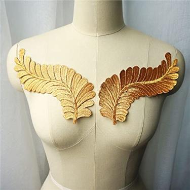 Imagem de LiuliuBull 2 peças, folhas de pena dourada, galho, costurar, ferro, bordado, emblemas para vestir, roupas, faça você mesmo, apliques de casamento, decoração