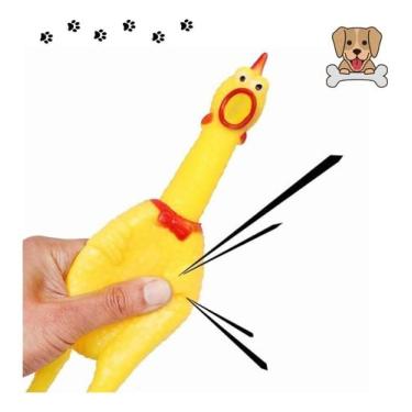 Imagem de Galinha Frango Brinquedo Borracha Pet Mordedor Sonoro Apito