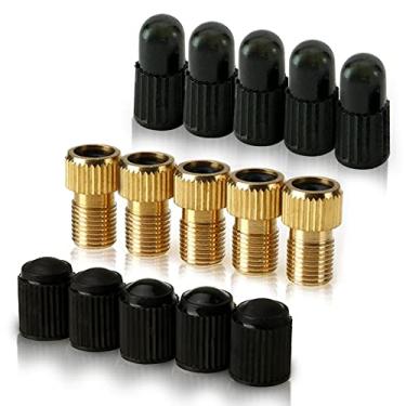Imagem de Adaptador de válvula Presta de latão Mobi Lock (pacote com 5) – Converta Presta para Schrader para bicicletas e carros – Inflar pneu usando bomba padrão ou compressor de ar