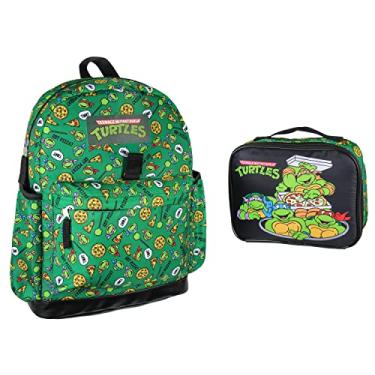 Imagem de INTIMO Nickelodeon Teenage Mutant Ninja Turtles Got Pizza? Leonardo Raphael Donatello Michelangelo 2 peças lancheira conjunto de mochila