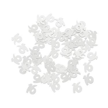 Imagem de Confetes de plástico de confete com lantejoulas número 16 da AMOSFUN 1200 peças para decoração de aniversário de 16 anos (prata)