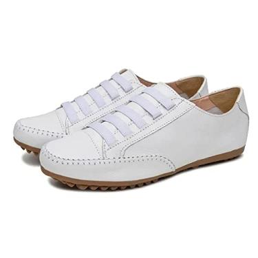 Imagem de Tenis Sapatilha Feminina Couro Conforto Palmilha EVA Macia Solado Borracha Com Cadarço Cano Curto Tamanho:33;Cor:Branco;Gênero:Feminino;Departamento BS:Esporte