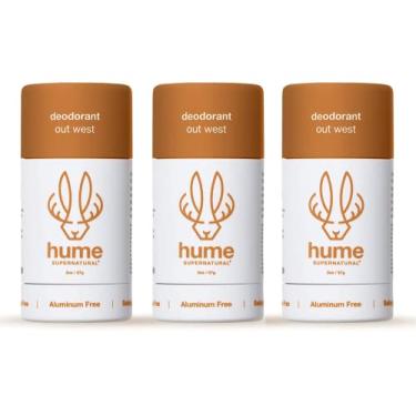 Imagem de Hume Supernatural Desodorante livre de alumínio para mulheres e homens, ingredientes naturais, probiótico, à base de plantas, sem bicarbonato de sódio, coco, aloé e cacto, antisuor, manchas e odor, fora oeste, pacote com 3