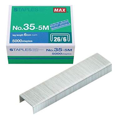 Imagem de Grampos padrão Max 35-5M para uso com máximo HD-88, HD-50, Hd-50R, HD-50F e outros grampeadores padrão; 6 mm (1/4) Comprimento da perna; 100 grampos por palito; 1 caixa de 5000 grampos, 5000 Staples