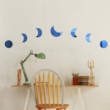 Imagem de Espelho Decorativo Fases Da Lua Azul - Inove Papéis De Parede