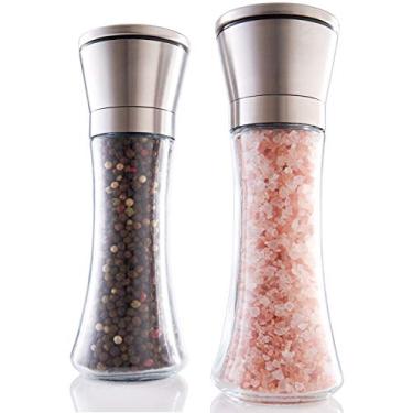 Imagem de Elegante conjunto de moedor de sal e pimenta – shakers de aço inoxidável recarregáveis com moinhos grossos ajustáveis – Aproveite suas especiarias favoritas, pimenta moída fresca,