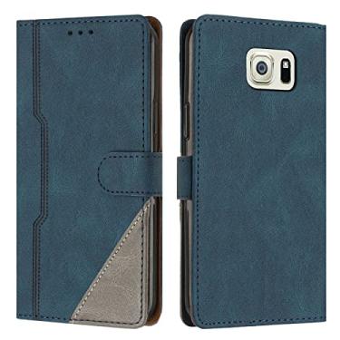 Imagem de Hee Hee Smile Capa carteira com alça de pulso para Samsung Galaxy S6 Edge Premium PU Bolsa magnética de couro com zíper bolso com compartimentos para cartão azul