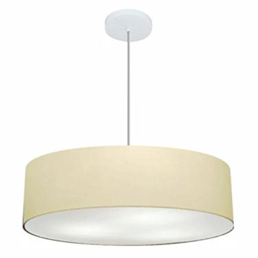 Imagem de Lustre Pendente Cilíndrico Cúpula Tecido 60x15 cm, Vivare Iluminação, Pendente4221 LA, Algodão Cru, Grande