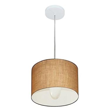 Imagem de Lustre Pendente Cilíndrico Cúpula Tecido 25x25 cm, Vivare Iluminação, Pendente4201 LP, Palha, Pequeno