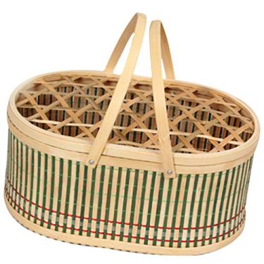 Imagem de Cesta de Bambu Balacoo Cesta de Piquenique, Adereços de Tecido Natural, Organizador Feito à Mão
