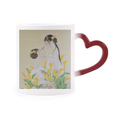 Imagem de Caneca de porcelana chinesa sensível ao calor beleza com flor muda de cor vermelha