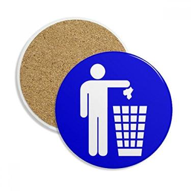 Imagem de Caneca de porta-copos azul quadrada de aviso da Rubbish com proteção de mesa, pedra absorvente