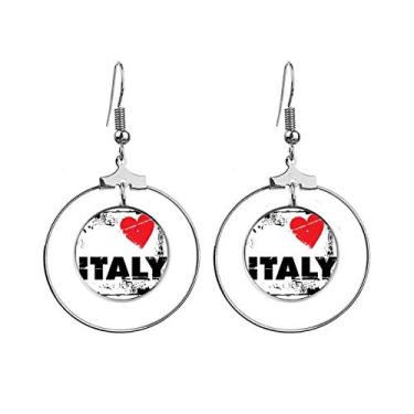 Imagem de Brincos quadrados de coração I Love Italy Word Love Jewelry Drop Circle