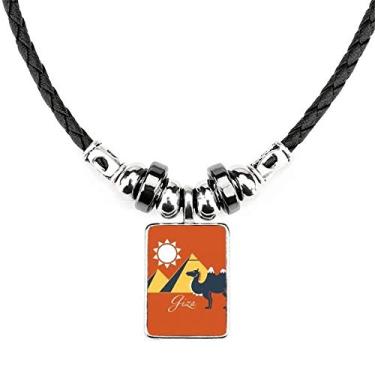 Imagem de DIYthinker Colar de pirâmide do Egito com estampa de camelo esfinge com pingente de corda de couro