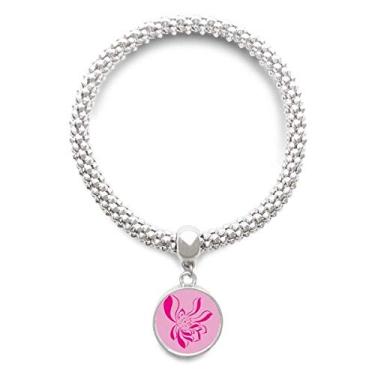 Imagem de DIYthinker Pulseira de prata com pingente de flor de lótus rosa folha de lótus bracelete ajustável