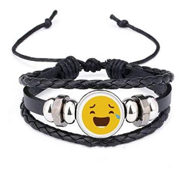 Imagem de DIYthinker Pulseira Laugh Cry Yellow Cute Online Chat Happy Pulseira trançada de couro trançado