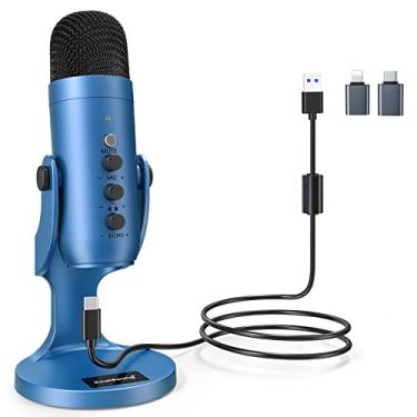 Imagem de Microfone ZealSound USB, microfone condensador para jogos para telefone/laptop/PC/PS4/5/computador, microfone com botão de ganho, LED mudo, ajuste de volume do monitor, base de suporte para streaming